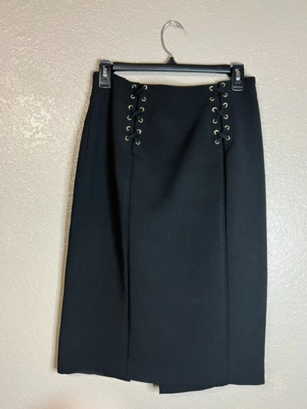 White House Black Market Black Lace-Up Pencil Skirt Size 8